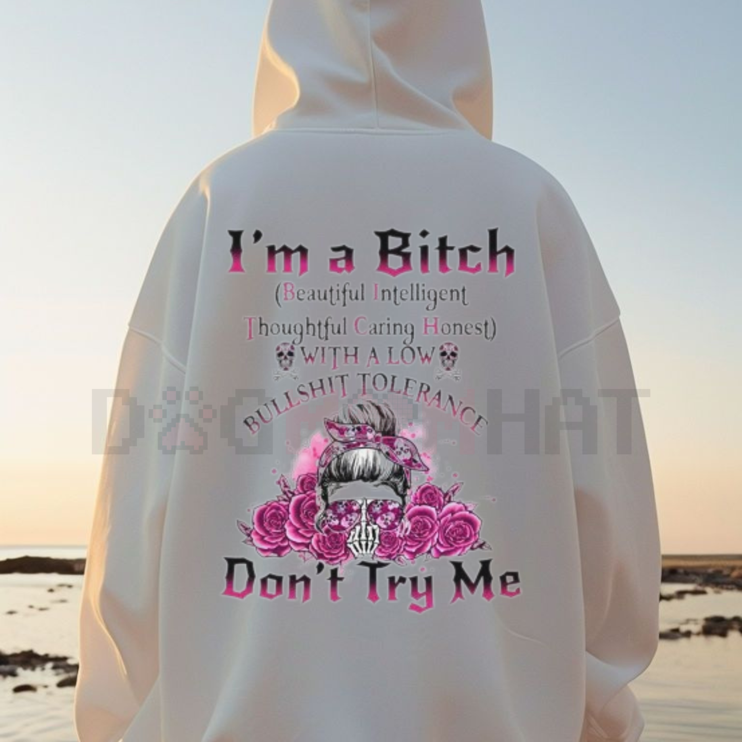 Custom Generation Skull Hoodie – Gen X, Boomers, Millennial "Don't Try Me I'm The B*tch" FAFO Slogan, Two-Sided Cotton Tee