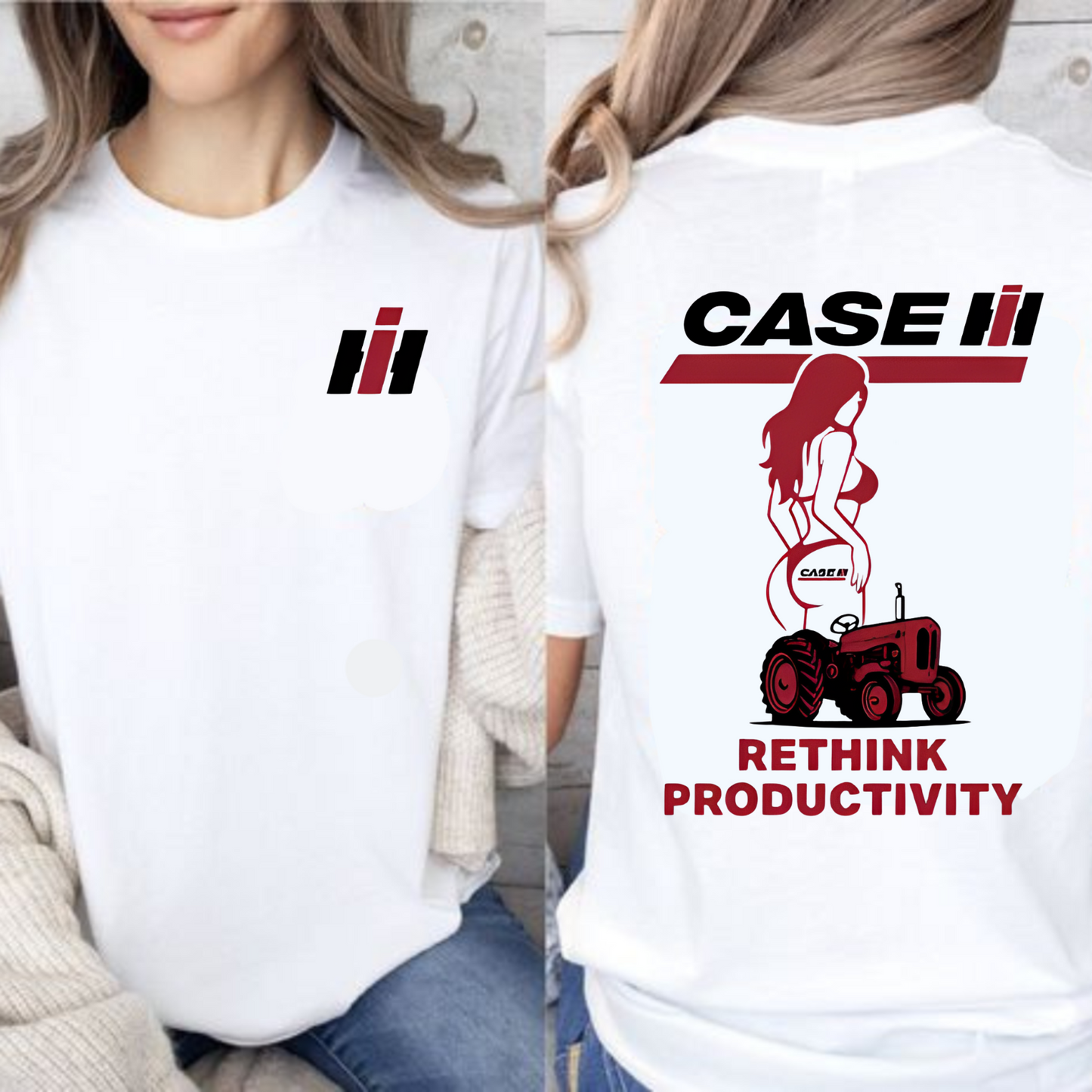 Case IH "Rethink Productivity" T-Shirt - Retro Tractor & Girl Silhouette Tee
