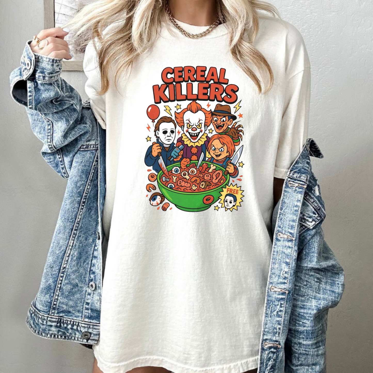 Cereal Halloween Characters T-Shirt – Custom Spooky Cartoon Tee, Black Short Sleeve Shirt for Men & Women