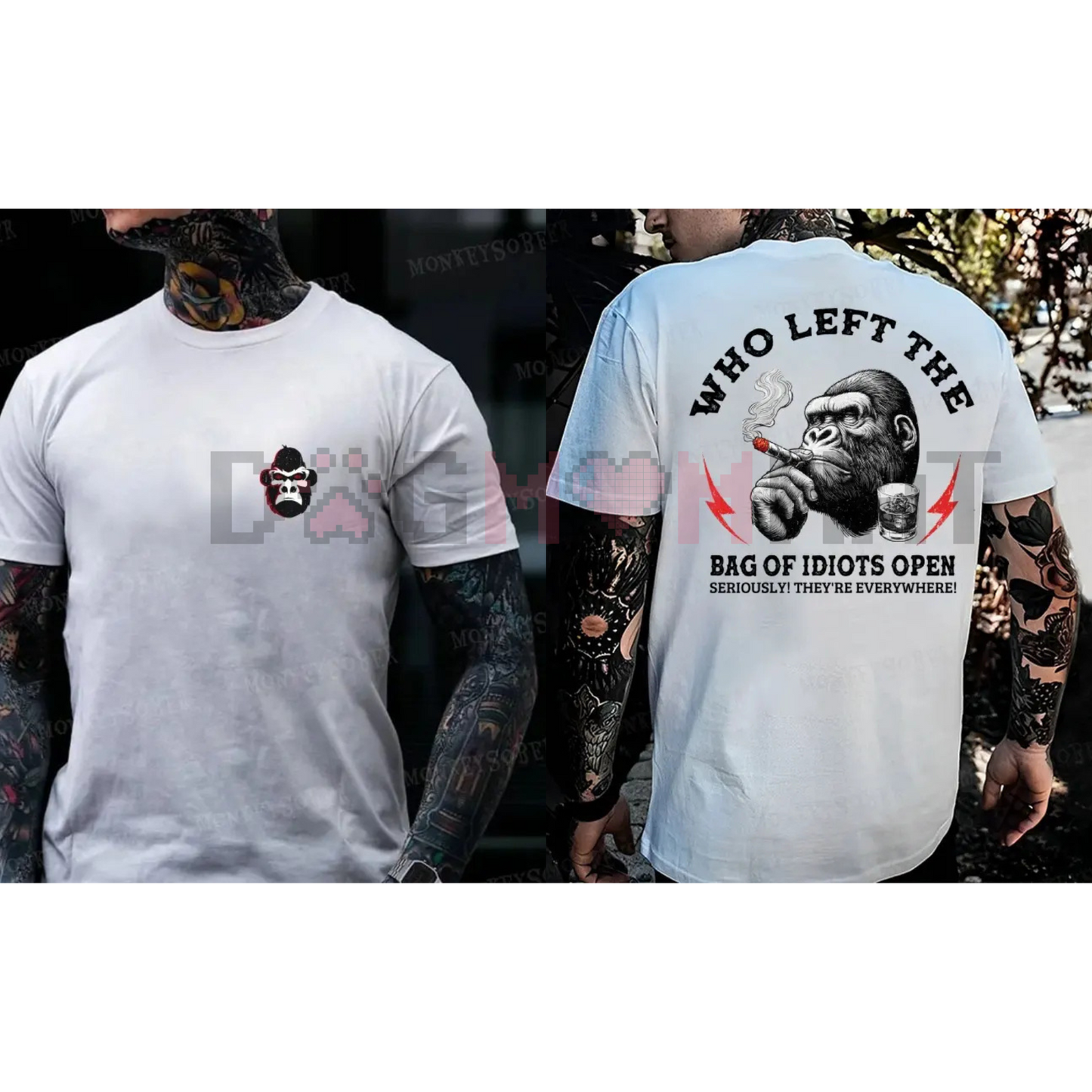 "Who Left The Bag Of Idiots Open" Funny Sarcastic Monkey T-Shirt