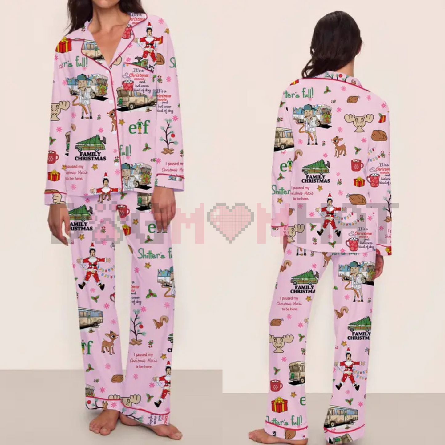 Women's Elegant Christmas Pajama Set – Long Sleeve Top & Pants, Comfortable Home Wear, Cute Holiday Gift Idea