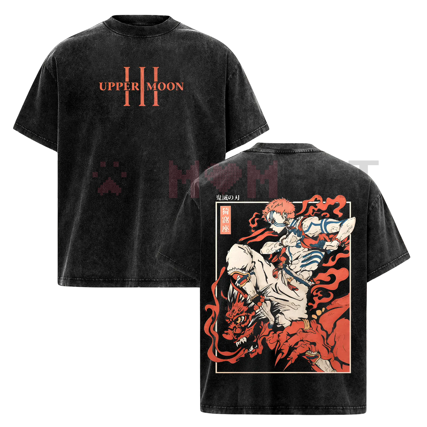 Akaza Upper Moon 3 T-Shirt – Demon Slayer Infinity Castle Arc Graphic Tee, Vintage Washed Oversized Anime Shirt