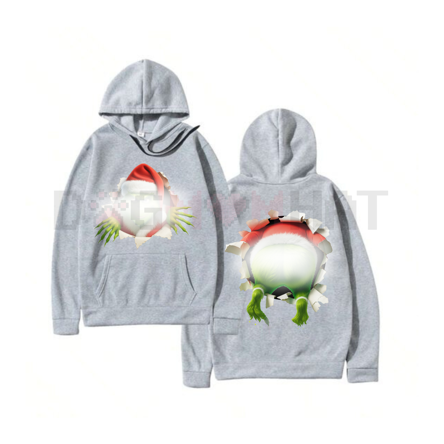 Christmas Movie Character Green Guy Through Hole 2 Sided Graphic Printed T-Shirt Hoodie