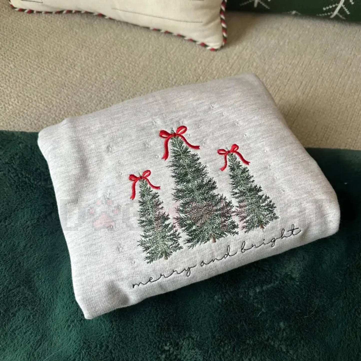 Merry & Bright Christmas Tree Embroidered Sweatshirt