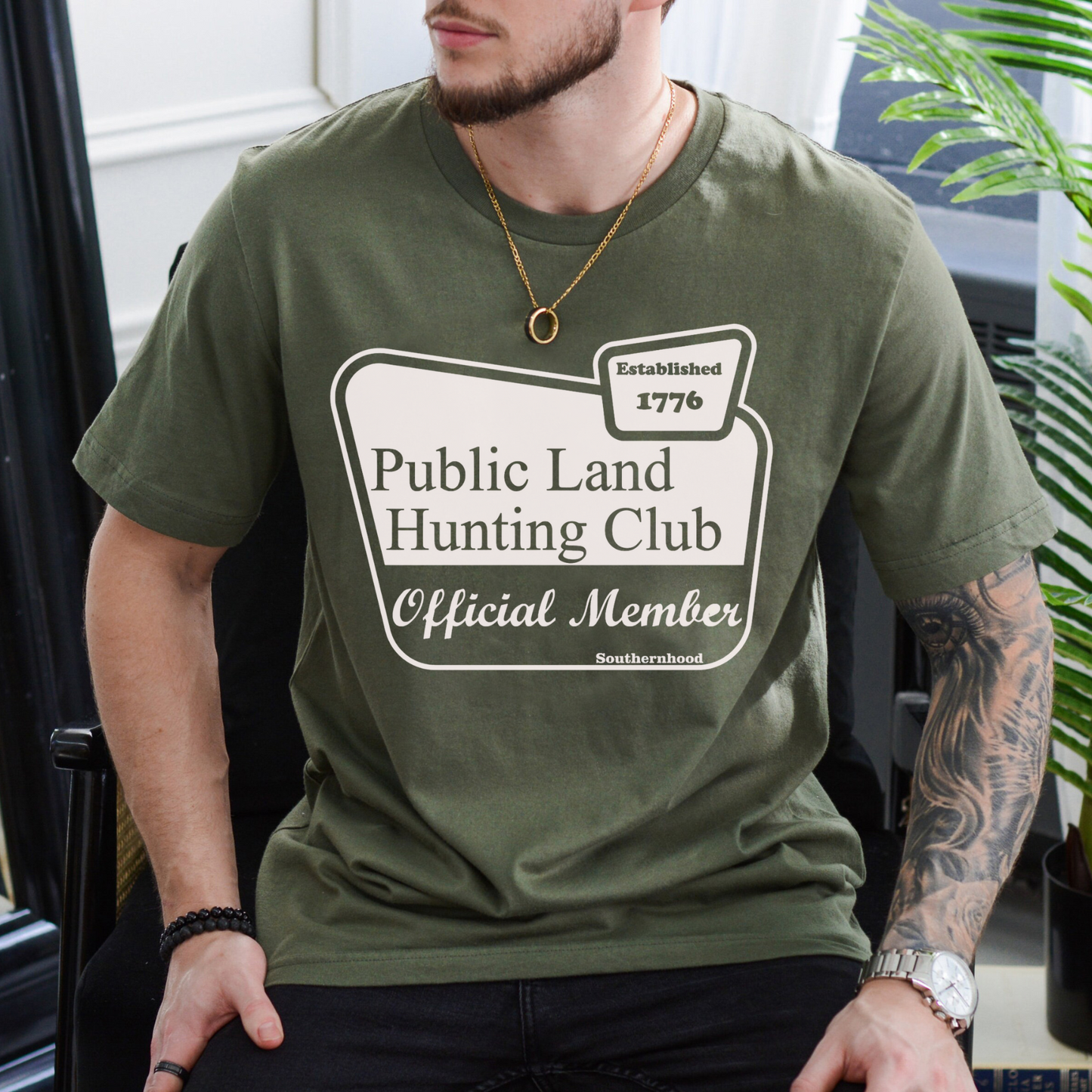Public Land Hunting Club T-Shirt – Sage Green, Vintage Hunting Apparel, Unisex Outdoor Outfit, Gift for Hunter
