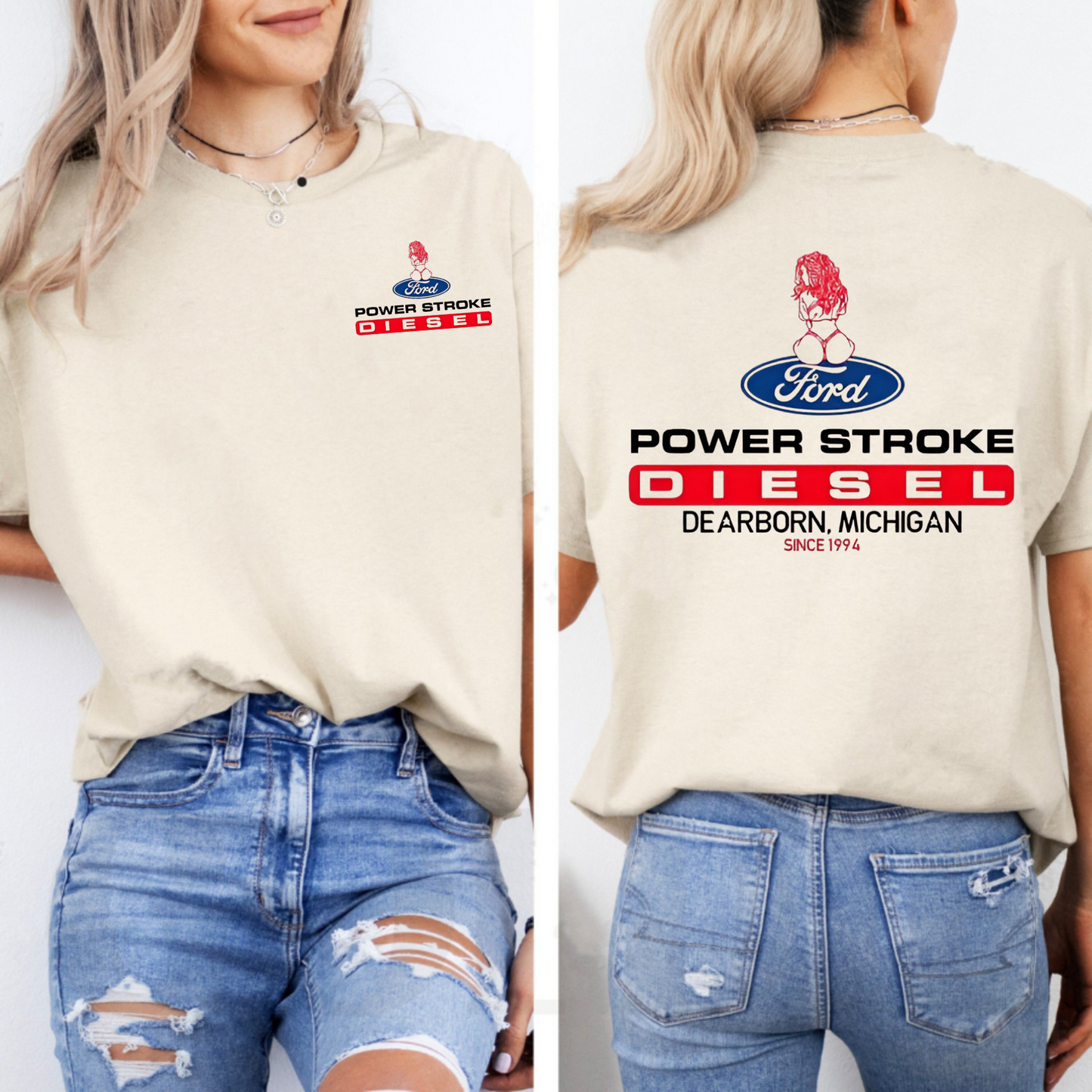 "Sexy Lady" Power Stroke T-Shirt - 2-Sided Soft Cotton Tee for Truck & Car Enthusiasts