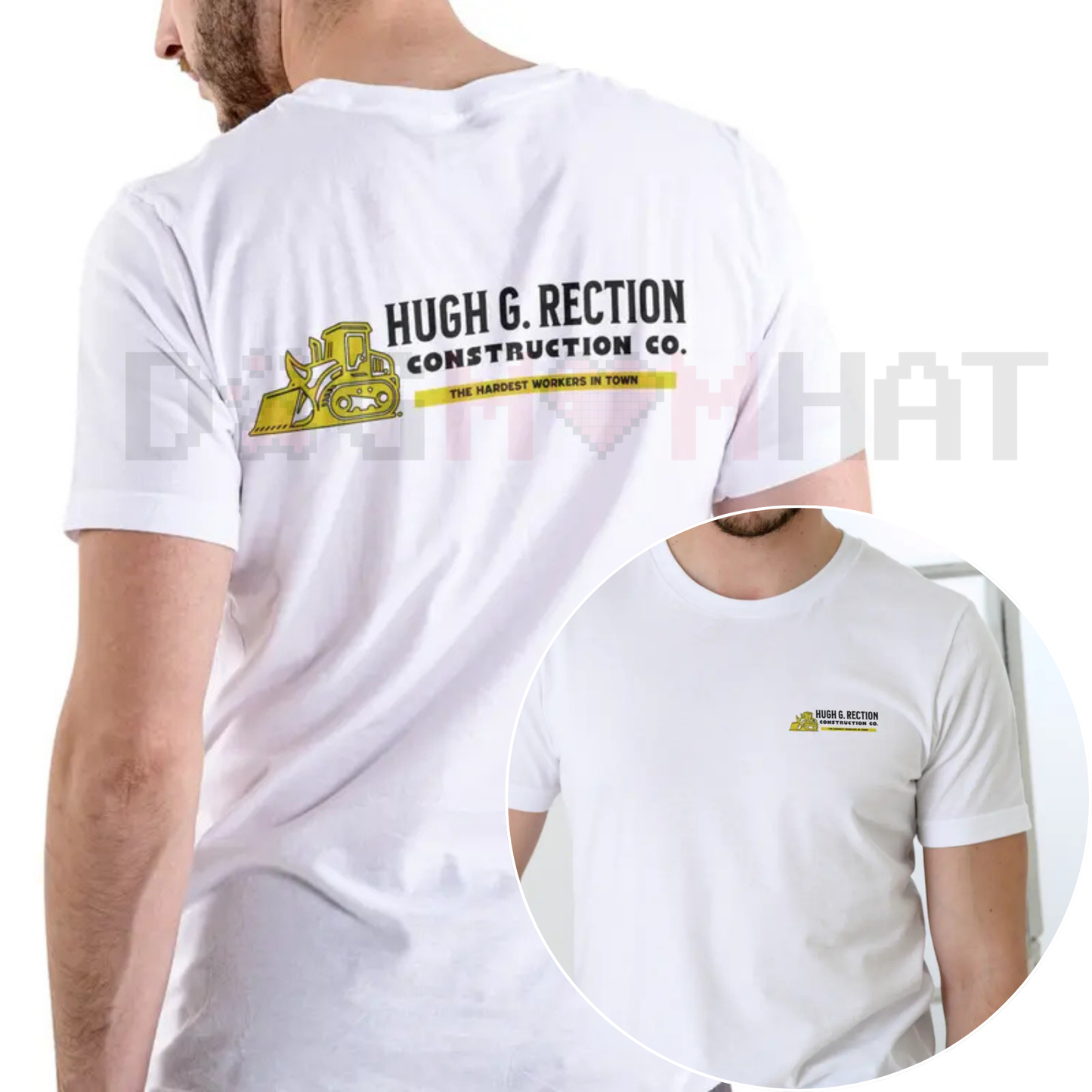 Hugh G. Rection Construction Co. Funny T-Shirt – Adult Humor Logo Design Tee