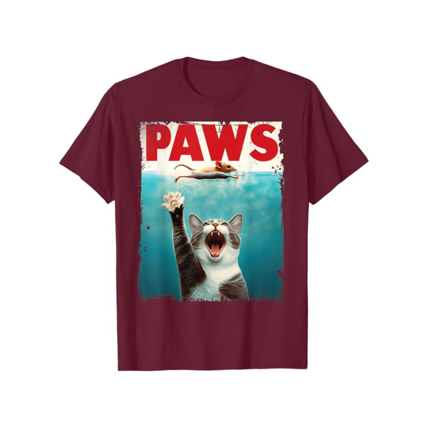 PAWS Parody Cat Mouse T-Shirt – Humorous Cat Chasing Mouse Tee