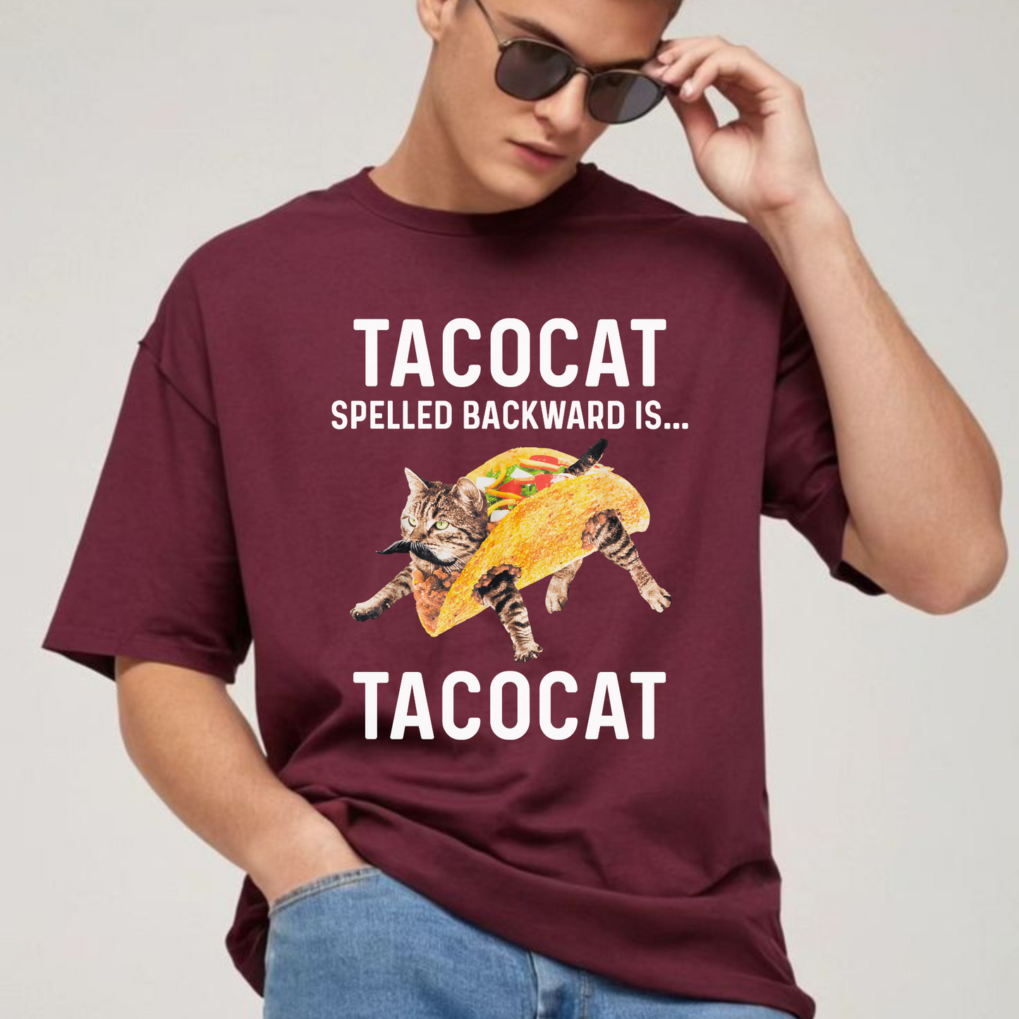 Tacocat Spelled Backward Is Tacocat Shirt – Funny Cat & Taco Palindrome Tee, Cute Gift for Cat Lovers and Food Fans