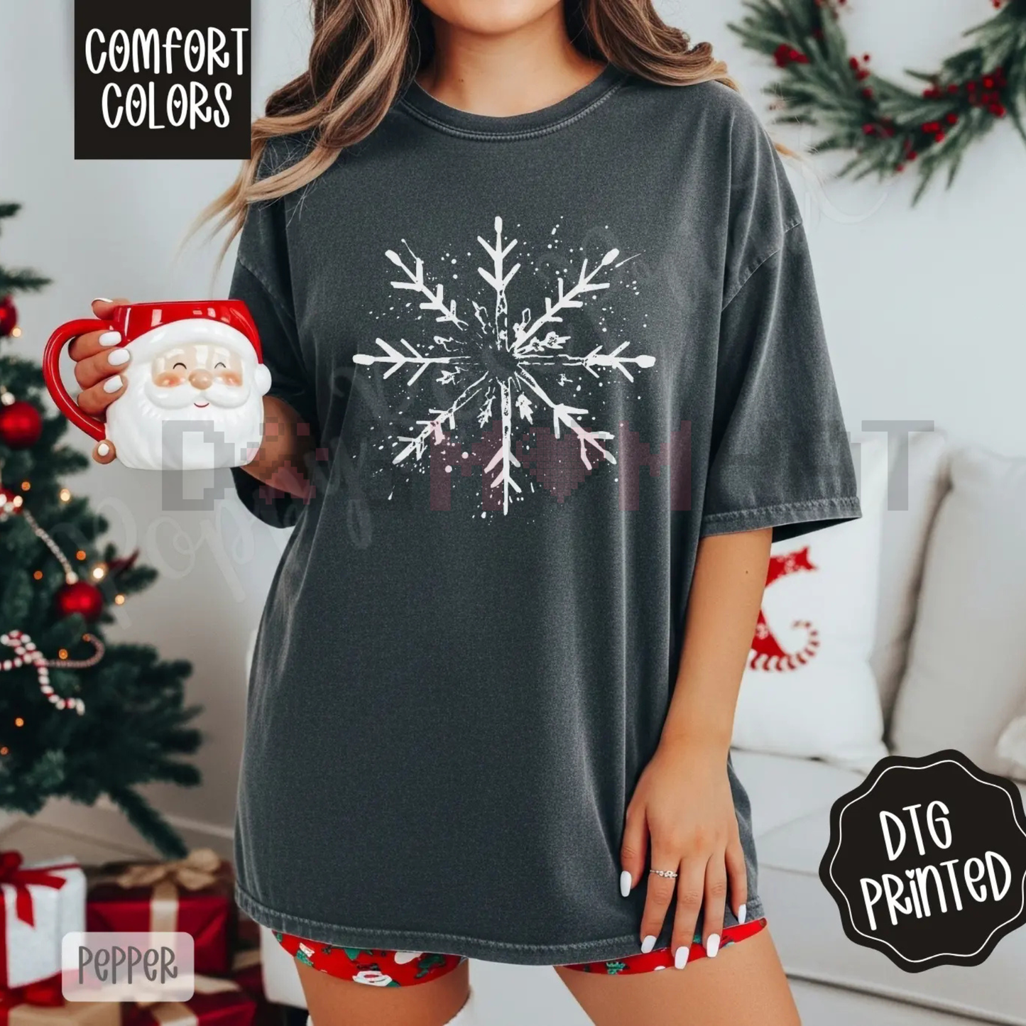 Splatter Snowflake Shirt Comfort Colors – Trendy Women's Christmas Tshirt