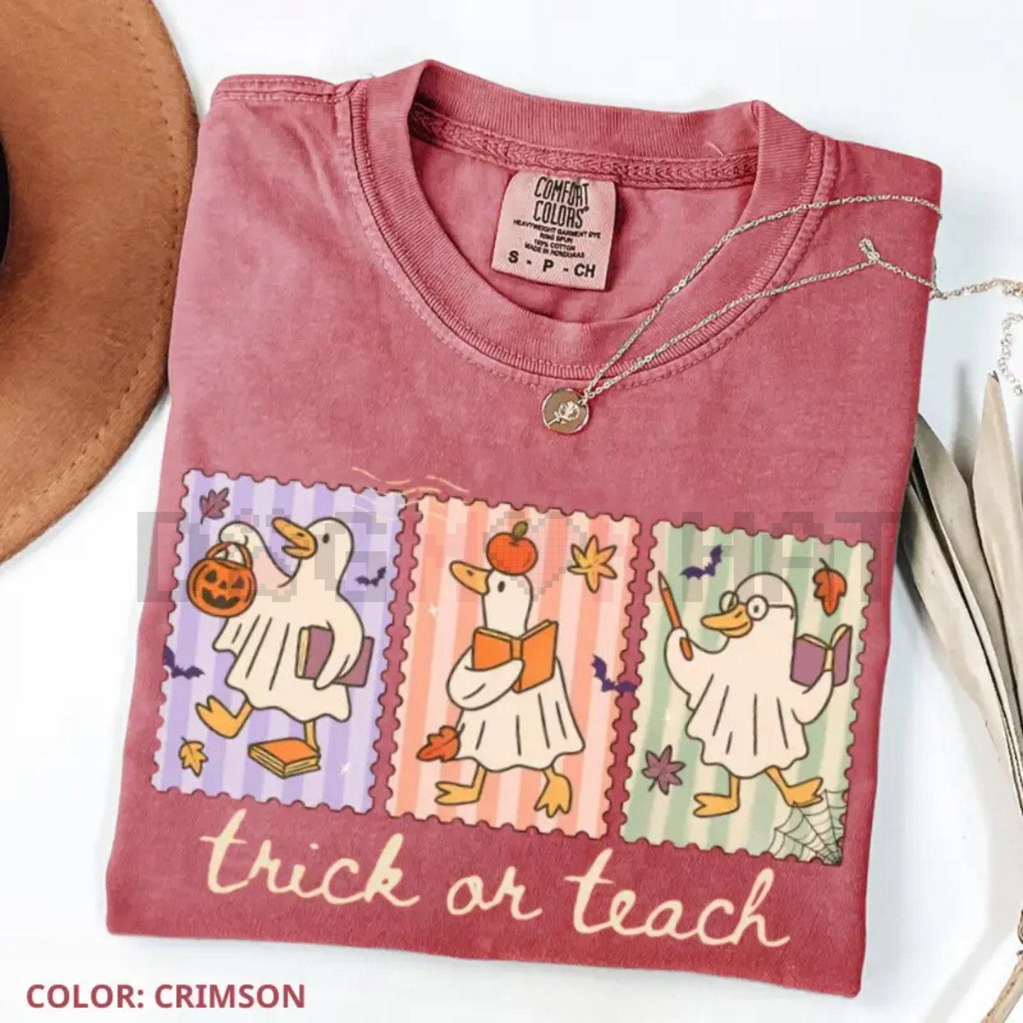 Funny Teacher Goose Halloween Comfort Colors Shirt – "Trick or Teach" Cute Ghost Tee, Elementary Teacher Humor Gift, Unisex