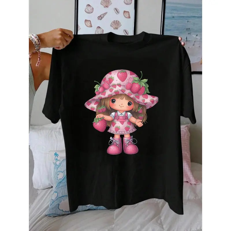 Cute Strawberry Print T-shirt - Loose Fit Women's Summer Casual Top