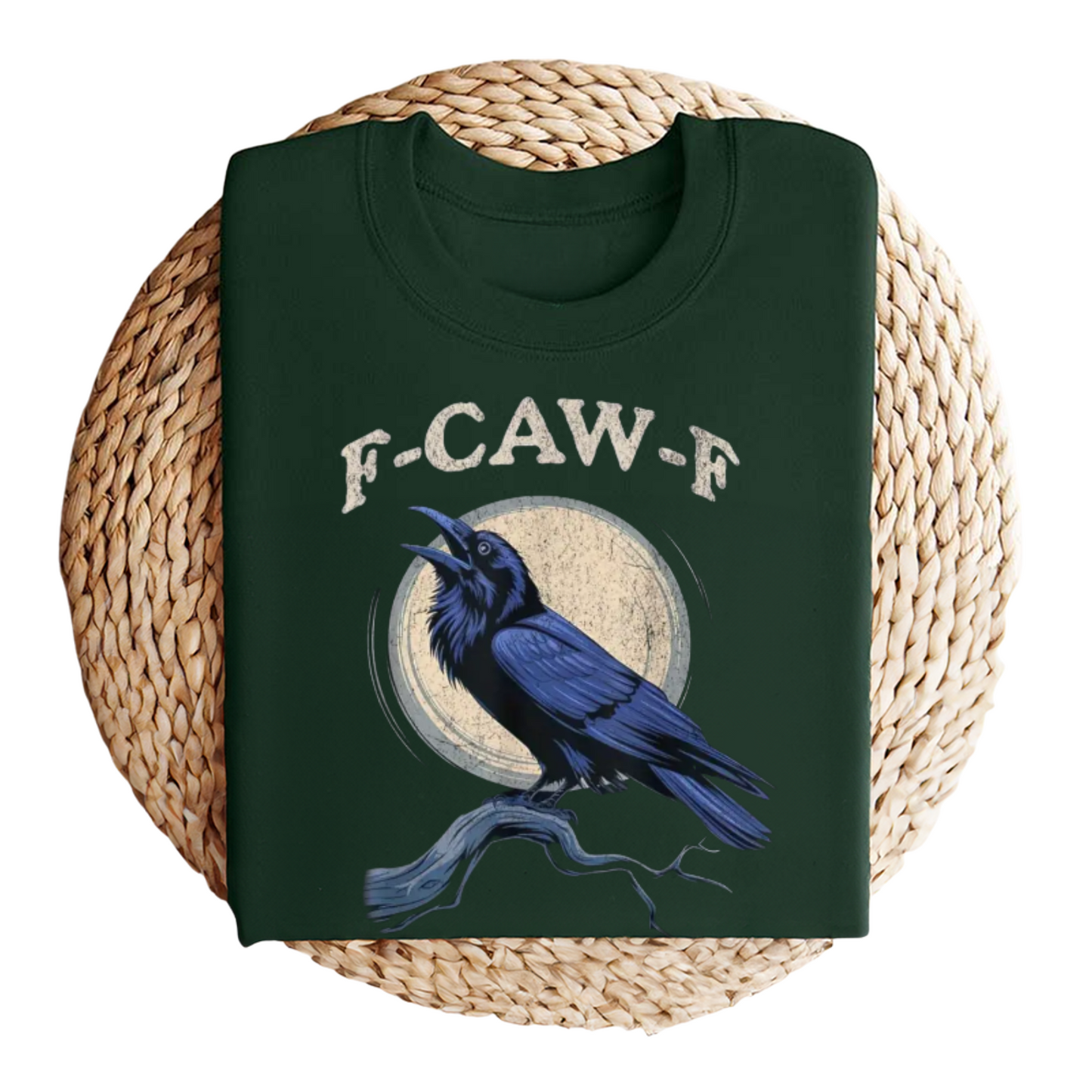"F-Caw-F" Crow & Raven Graphic T-Shirt – Funny Bird Design, Soft Loose Fit Streetwear, Gothic Lettering