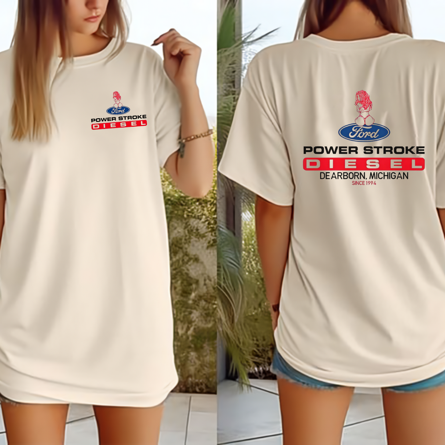 "Sexy Lady" Power Stroke T-Shirt - 2-Sided Soft Cotton Tee for Truck & Car Enthusiasts