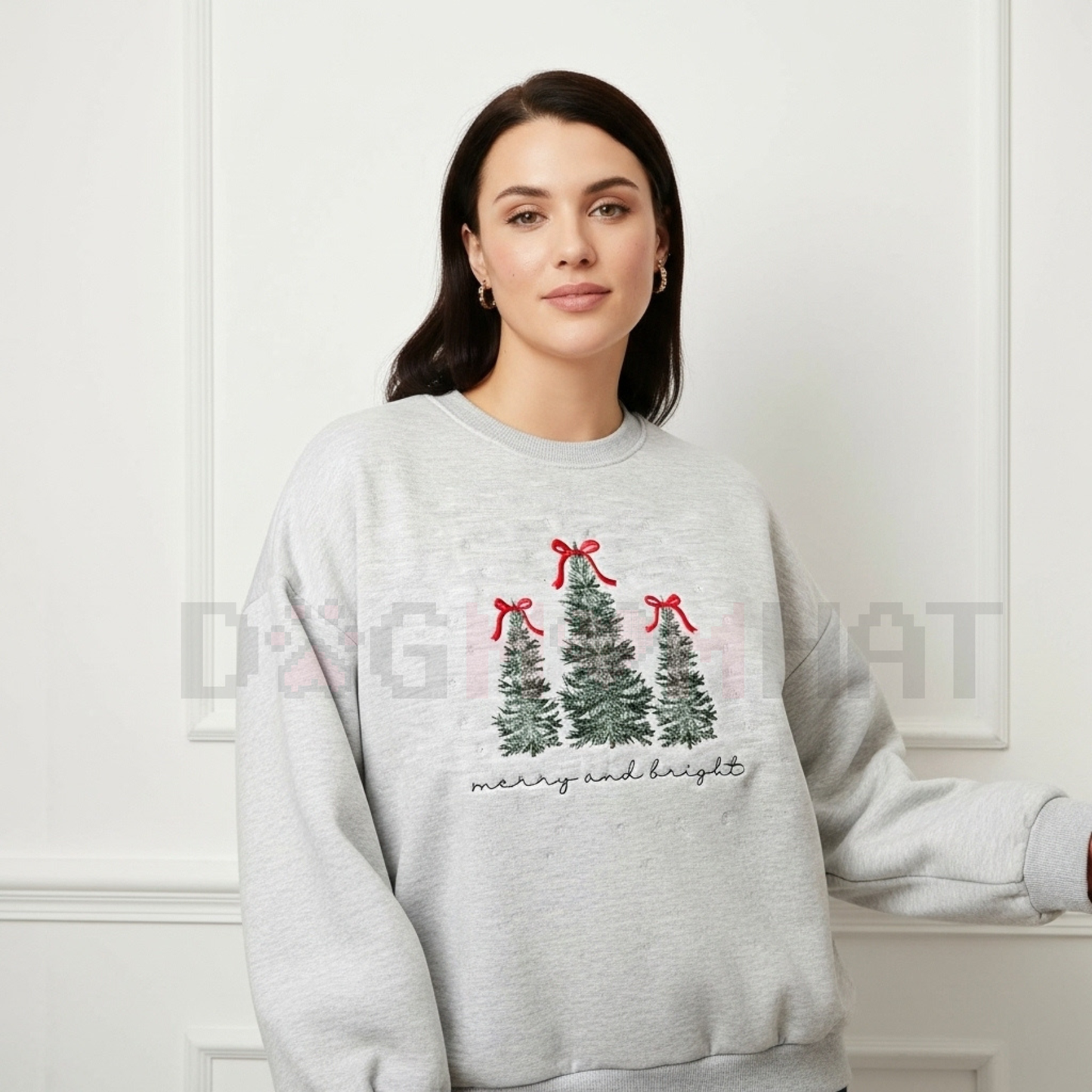 Merry & Bright Christmas Tree Embroidered Sweatshirt
