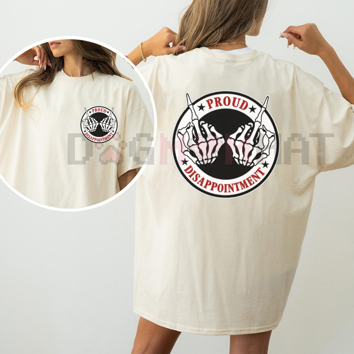 "PROUD DISAPPOINTMENT" Defiant Bone Hand Graphic Crewneck Tee