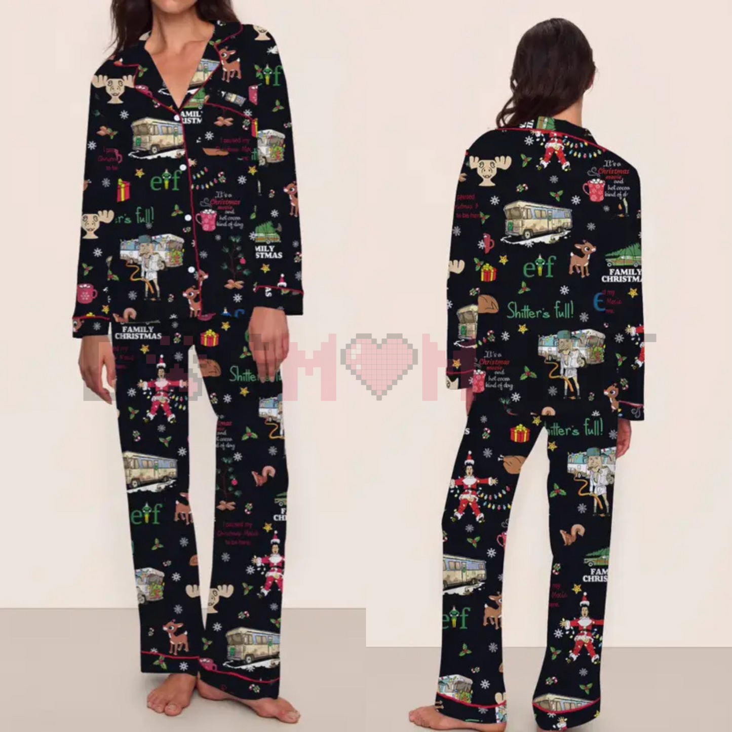 Women's Elegant Christmas Pajama Set – Long Sleeve Top & Pants, Comfortable Home Wear, Cute Holiday Gift Idea