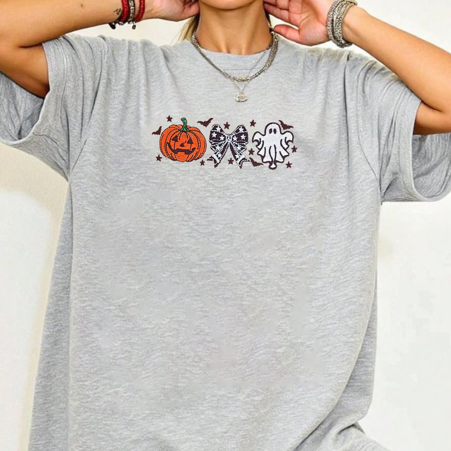 Cutesy Spooky Bows Embroidered T-Shirt – Cute Halloween Tee