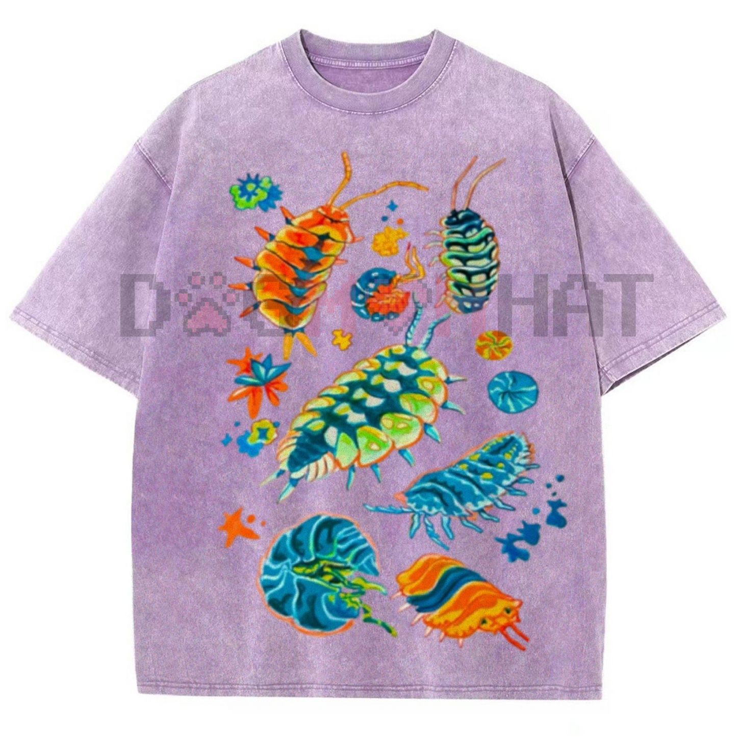 Colorful Insects Vintage Washed Shirt – Unisex Graphic Tee, Full Color, Streetwear Fashion