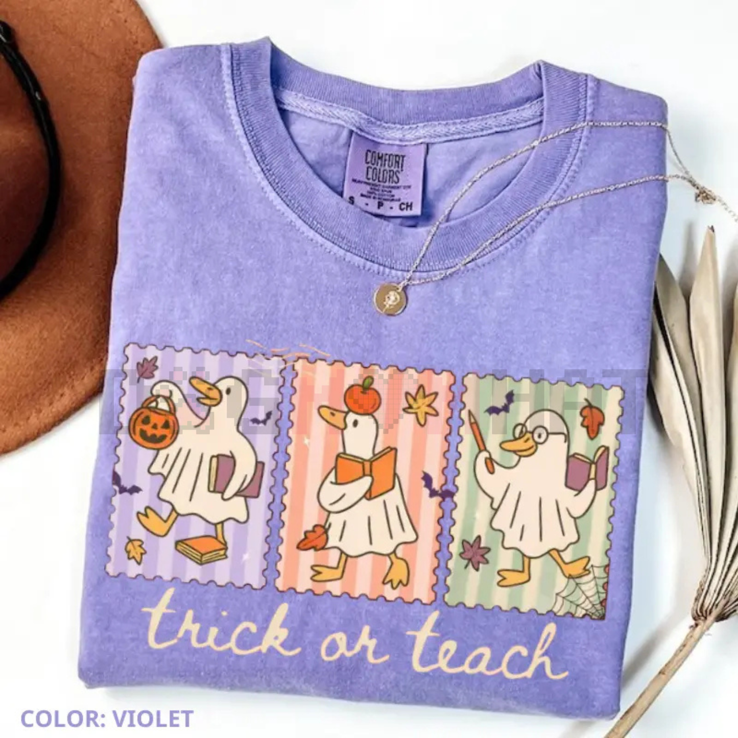 Funny Teacher Goose Halloween Comfort Colors Shirt – "Trick or Teach" Cute Ghost Tee, Elementary Teacher Humor Gift, Unisex