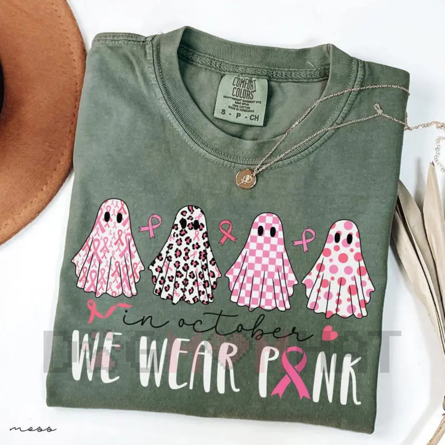 Breast Cancer T-Shirt – "In October We Wear Pink" Cute Ghost Tee