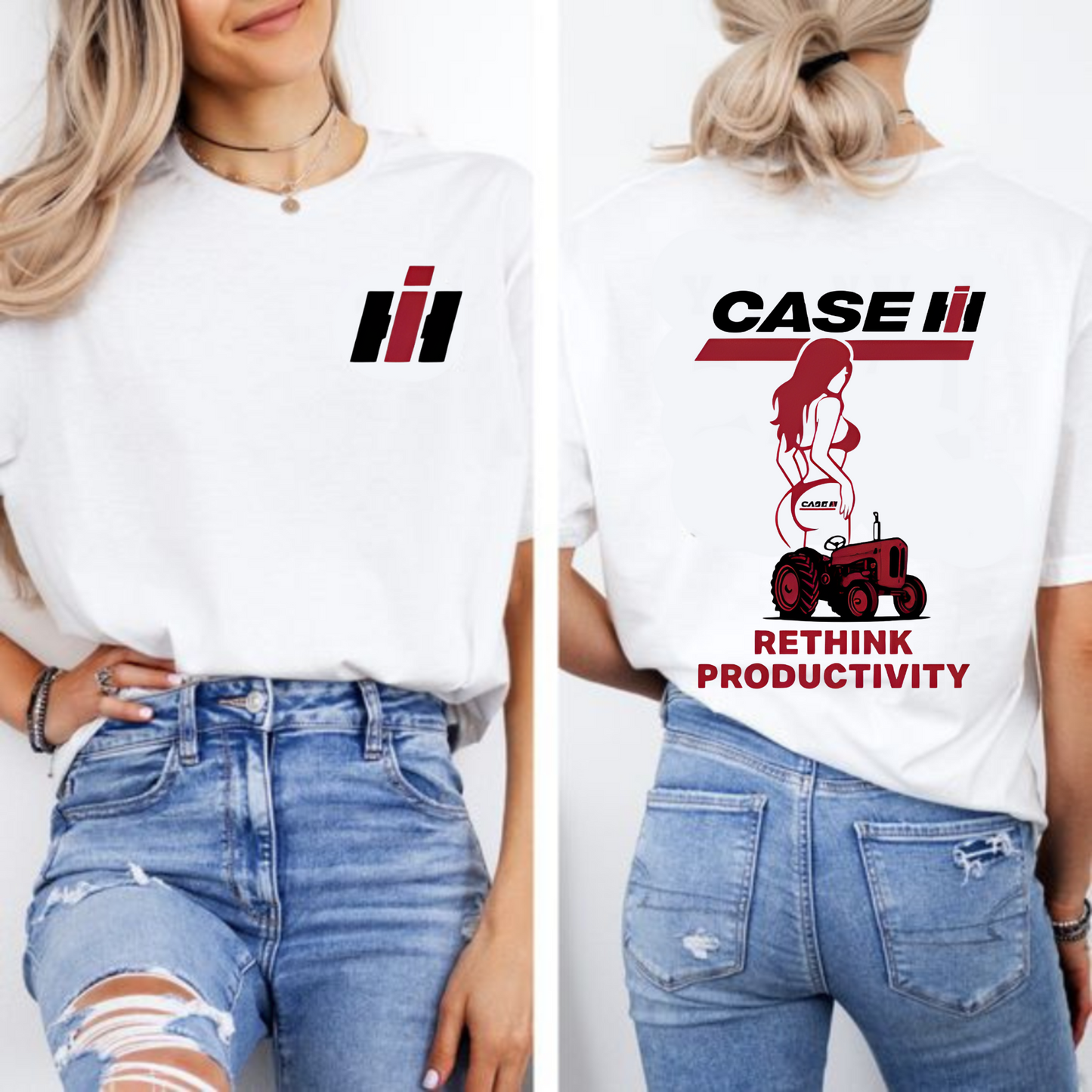 Case IH "Rethink Productivity" T-Shirt - Retro Tractor & Girl Silhouette Tee