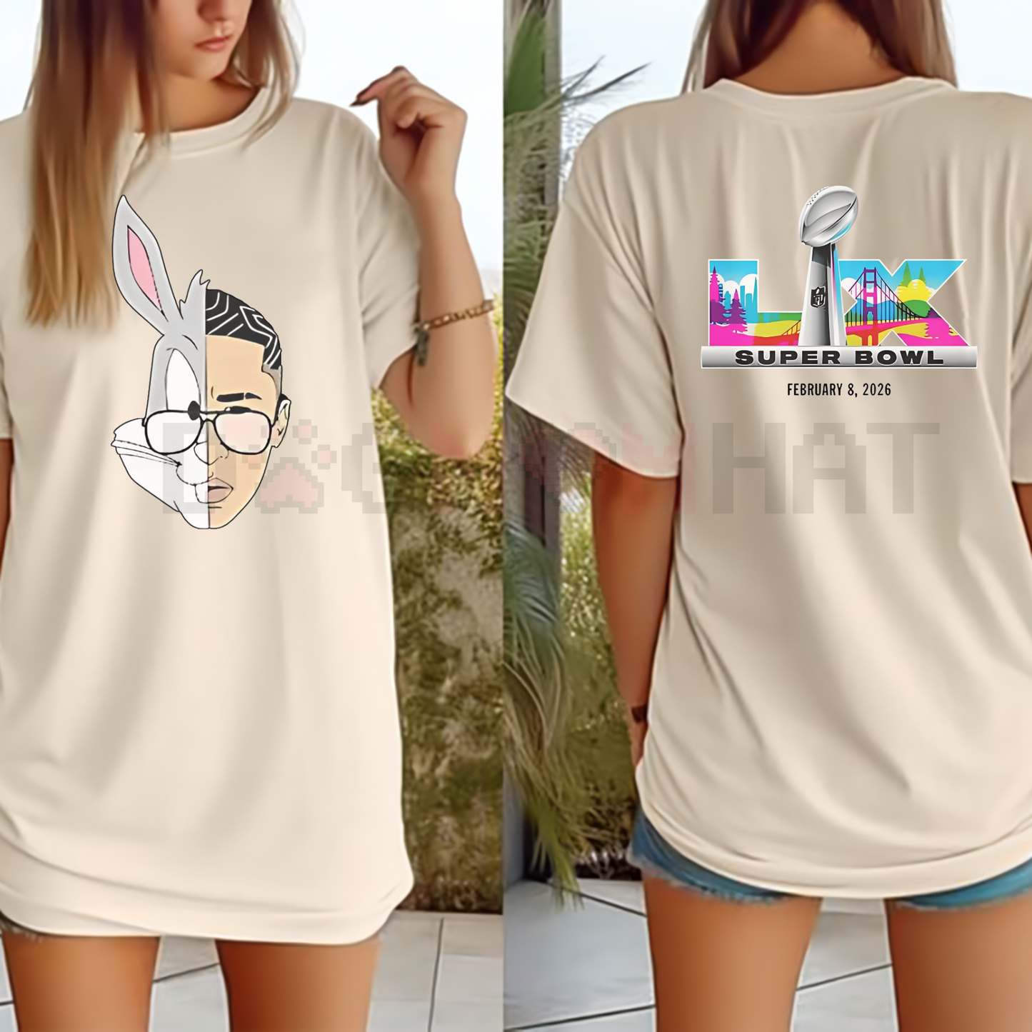 Super Bowl 2026 LIX February 8 Tee – Bugs Bunny Half Face Graphic T-Shirt