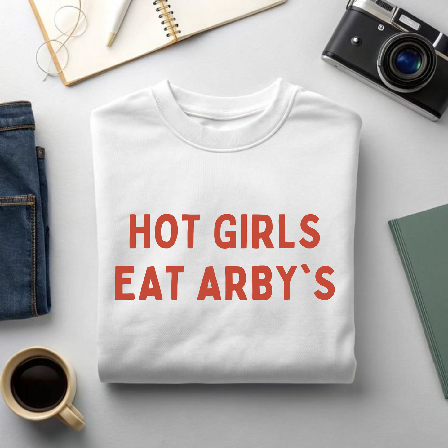 Hot Girls Eat Arby’s Women’s T-Shirt – Funny Fast Food Graphic Tee for Bold Babes