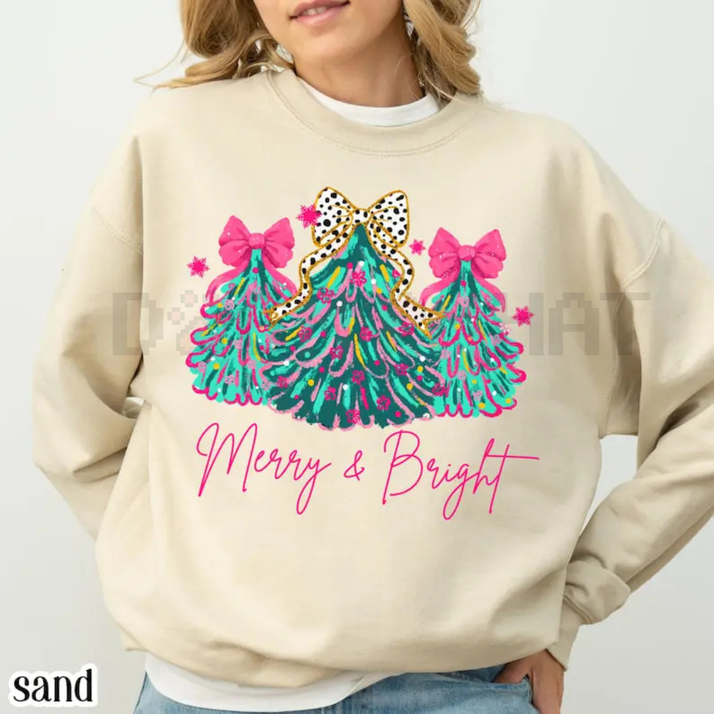 "Merry & Bright" Tree Sweatshirt with Festive Lights & Bows