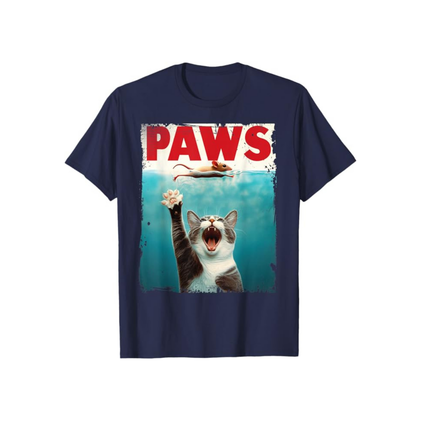 PAWS Parody Cat Mouse T-Shirt – Humorous Cat Chasing Mouse Tee