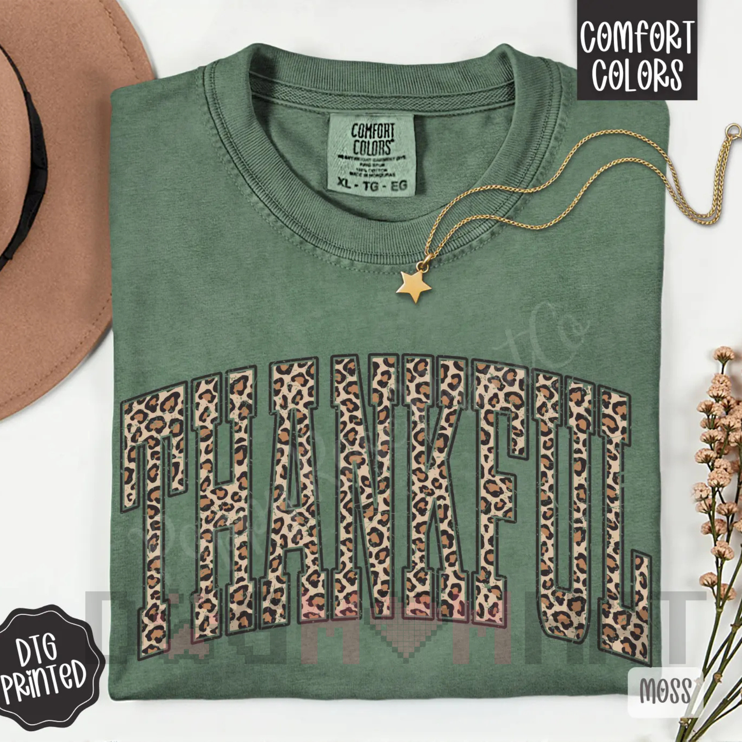 Leopard "Thankful" Comfort Colors T-Shirt – Trendy Women's Fall Apparel