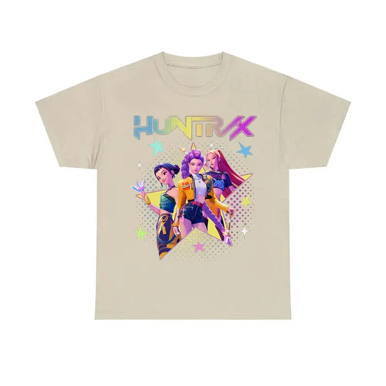 Huntrix Star Shirt – Kpop Huntrix Tee Featuring Mira, Rumi, Zoey & Derpy Tiger, Gift for Fans