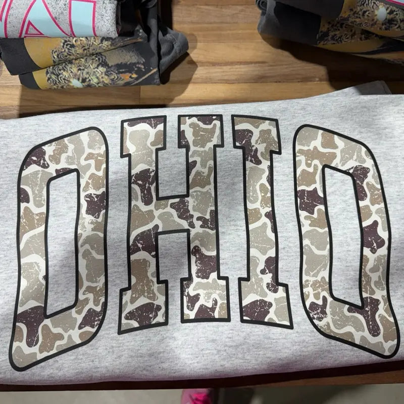 Camo State Sweatshirt – Unisex Graphic Crewneck, Custom Camouflage State Pride, Cozy Cotton Blend