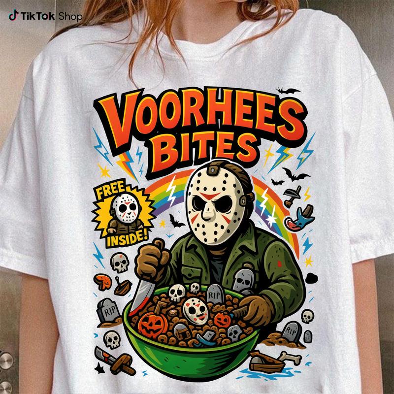 Funny Halloween Graphic T-Shirt – Retro Horror Cereal Tee, Spooky Movie Character Shirt