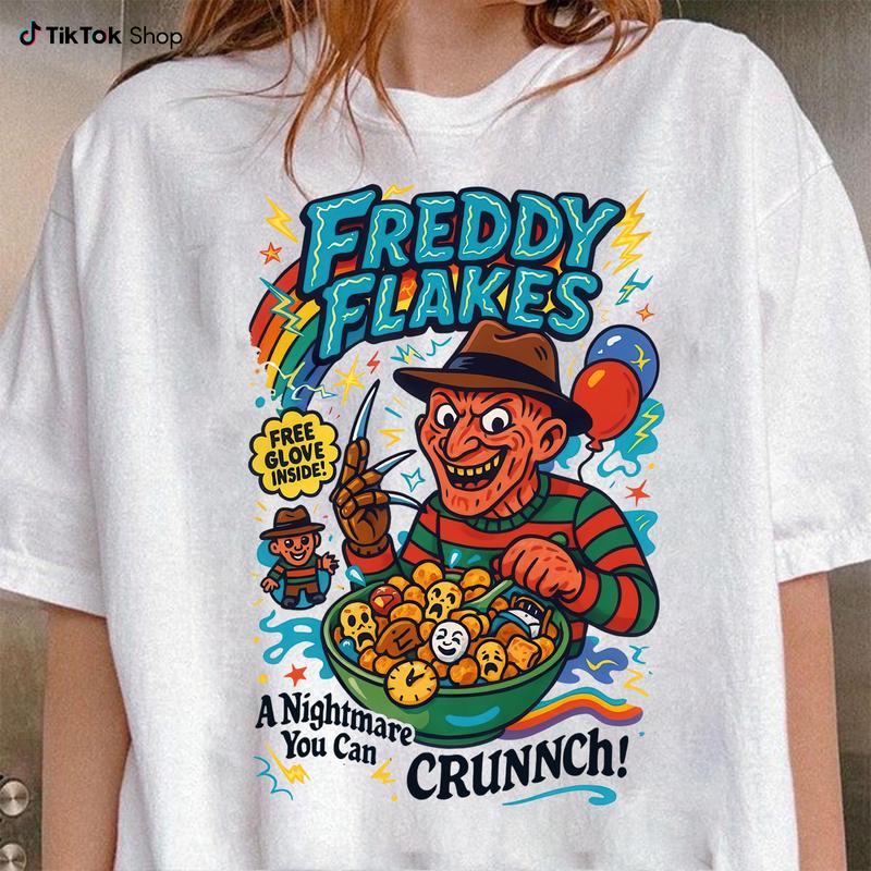 Funny Halloween Graphic T-Shirt – Retro Horror Cereal Tee, Spooky Movie Character Shirt