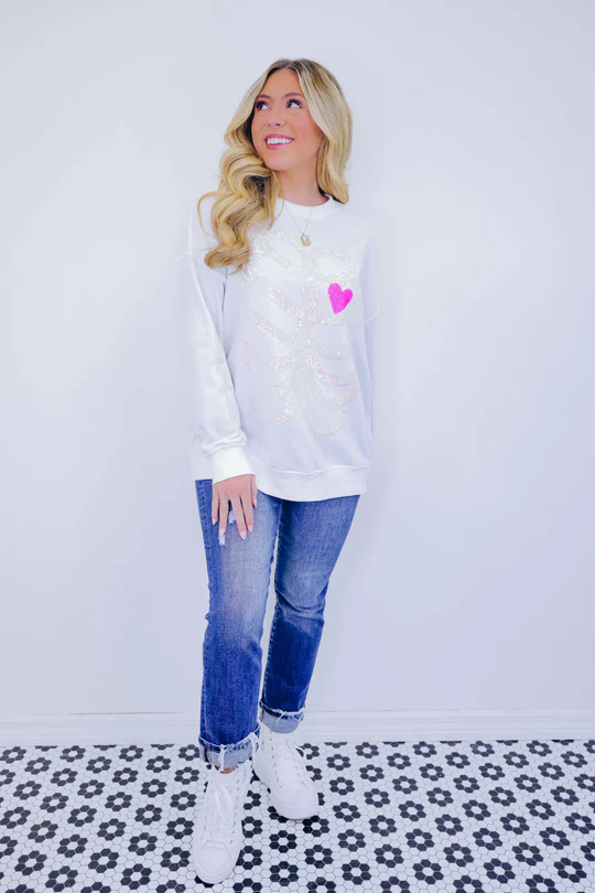 Women's Halloween Sequin Skeleton Crewneck Sweatshirt