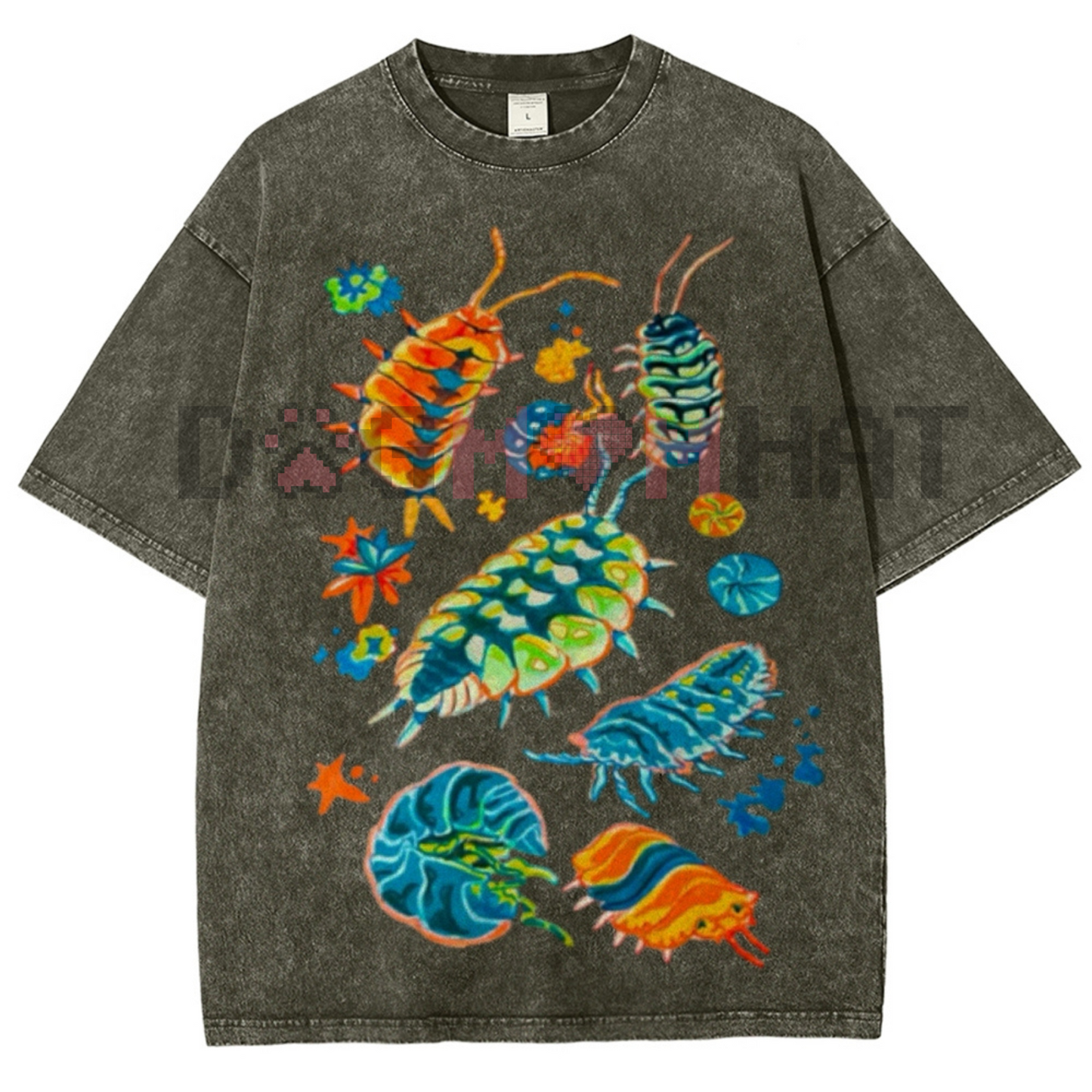 Colorful Insects Vintage Washed Shirt – Unisex Graphic Tee, Full Color, Streetwear Fashion