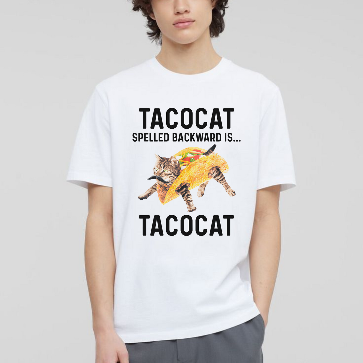Tacocat Spelled Backward Is Tacocat Shirt – Funny Cat & Taco Palindrome Tee, Cute Gift for Cat Lovers and Food Fans