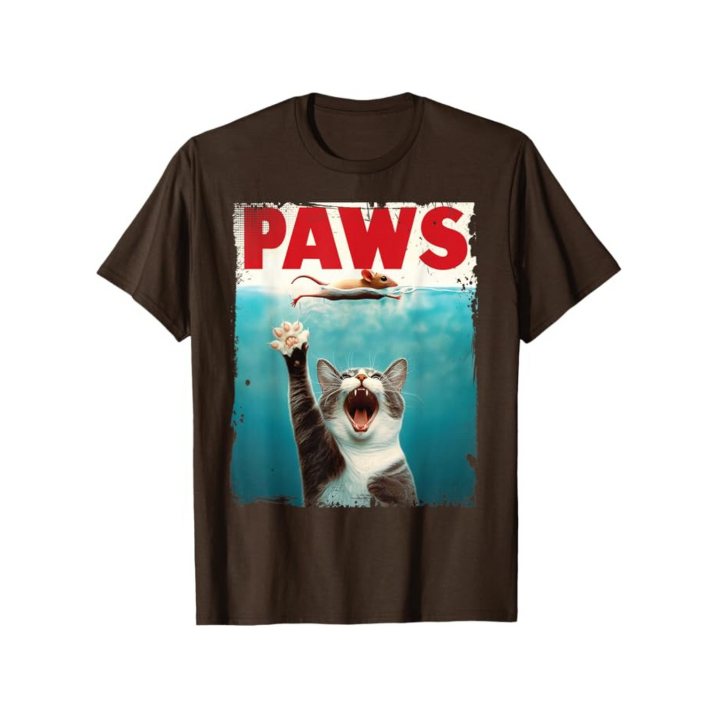 PAWS Parody Cat Mouse T-Shirt – Humorous Cat Chasing Mouse Tee