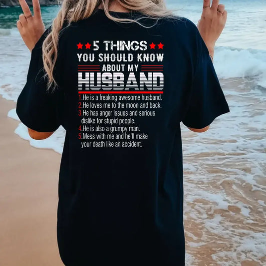 "5 Things You Should Know About My Husband" Shirt - Funny Wife T-Shirt Gift - Dogmomhat
