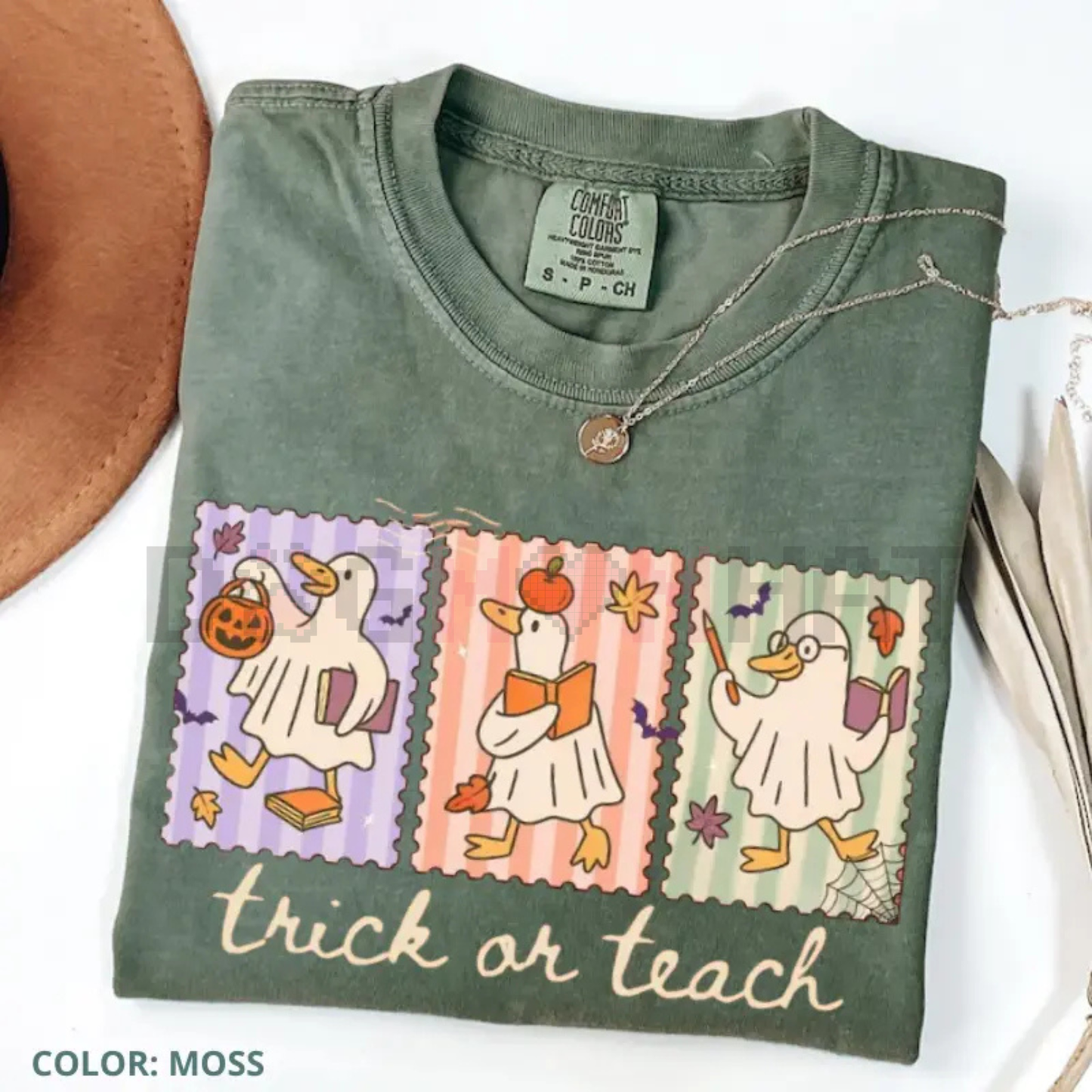 Funny Teacher Goose Halloween Comfort Colors Shirt – "Trick or Teach" Cute Ghost Tee, Elementary Teacher Humor Gift, Unisex
