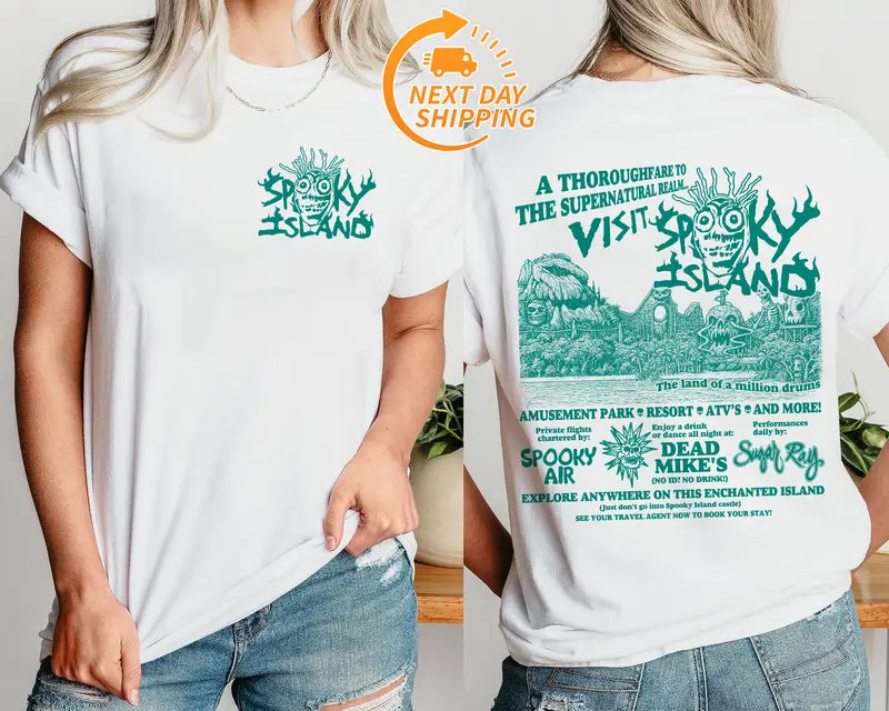 Spooky Island T-Shirt – Retro Horror Amusement Park Tee, Disco Skull Nostalgia Shirt, Halloween Graphic