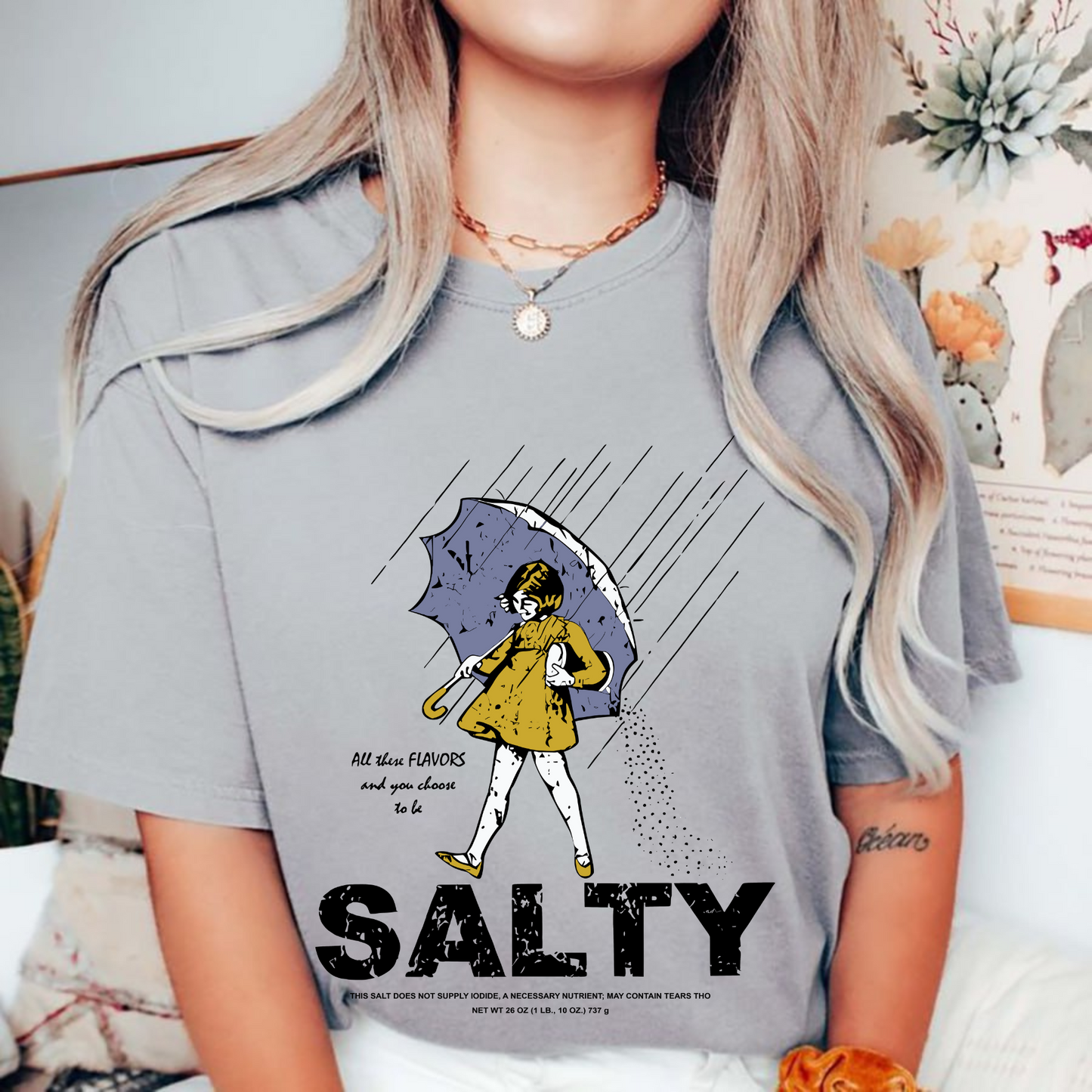 Women's "Salty Girl" Vintage T-Shirt – Trendy Umbrella Top for Her