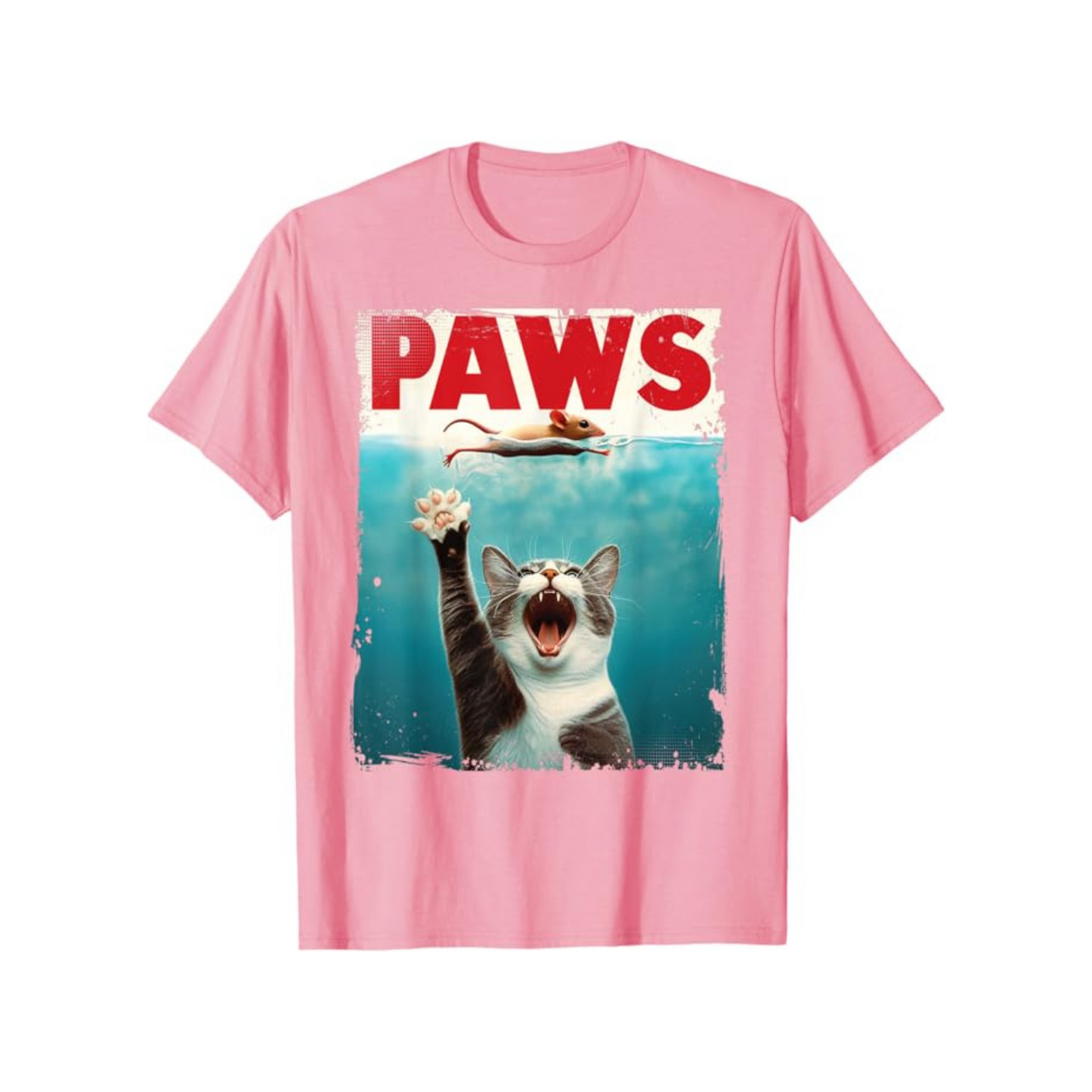 PAWS Parody Cat Mouse T-Shirt – Humorous Cat Chasing Mouse Tee