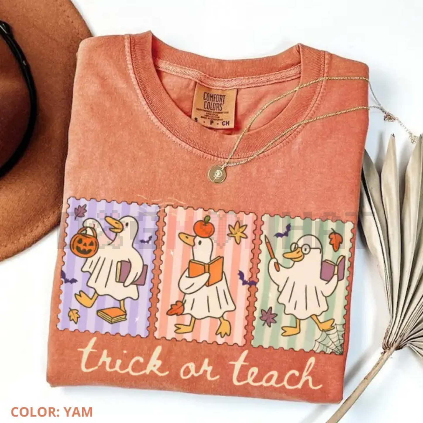 Funny Teacher Goose Halloween Comfort Colors Shirt – "Trick or Teach" Cute Ghost Tee, Elementary Teacher Humor Gift, Unisex