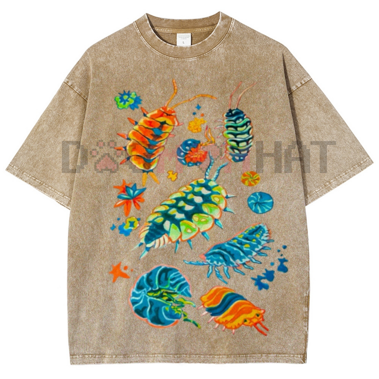 Colorful Insects Vintage Washed Shirt – Unisex Graphic Tee, Full Color, Streetwear Fashion