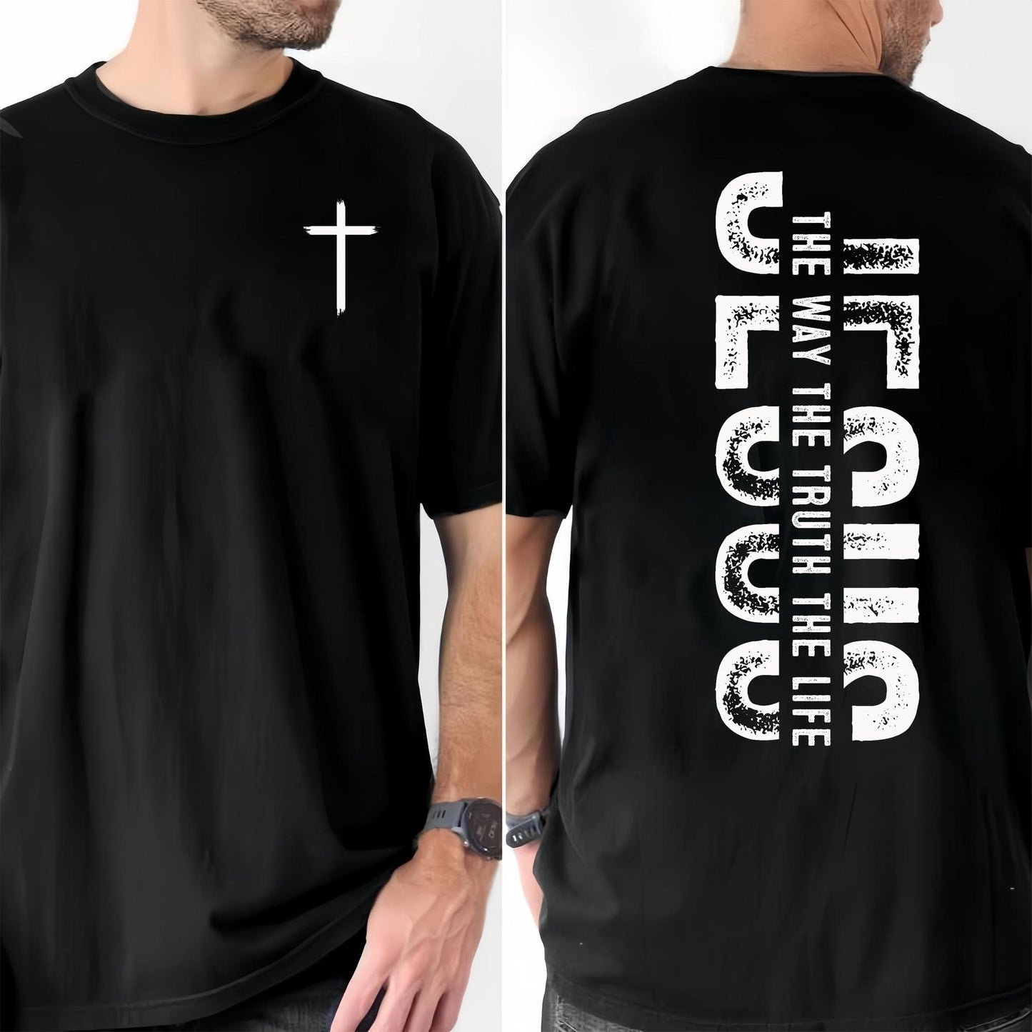 Fashion-Forward Faith T-Shirt – Minimalist Cross & Religious Quote Tee