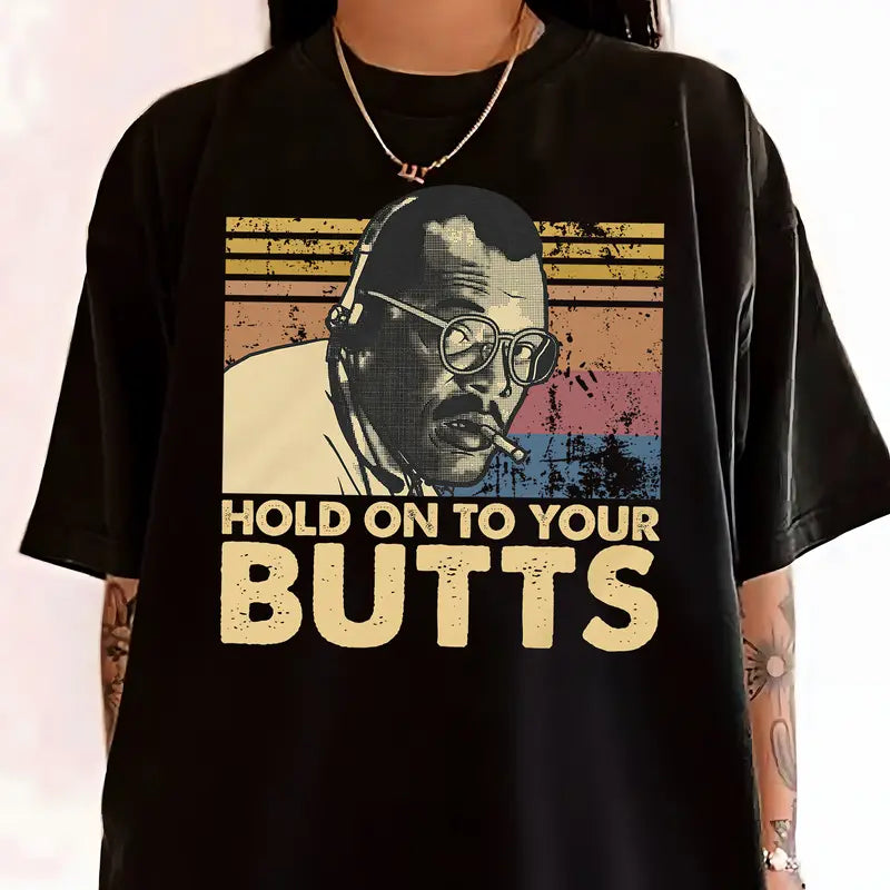 Retro “Hold On To Your Butts” T-Shirt – Funny Dinosaur-Inspired Graphic Tee, Unisex 90s Movie Quote Shirt