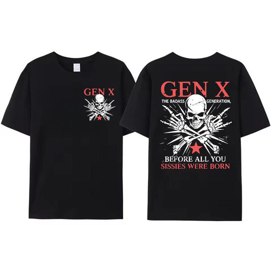 Classic Gen X Vibe: Skull Vest Graphic Tee – Nostalgic Cotton Shirt