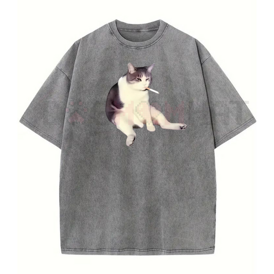 'Cat Smoke' Funny Animal Graphic Tee – Unisex Streetwear Shirt